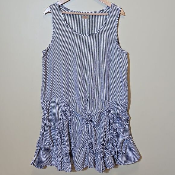 Tulip Matilda Tunic Dress Size Murphy Seersucker Stripe Coastal Lagenlook - Picture 3 of 12